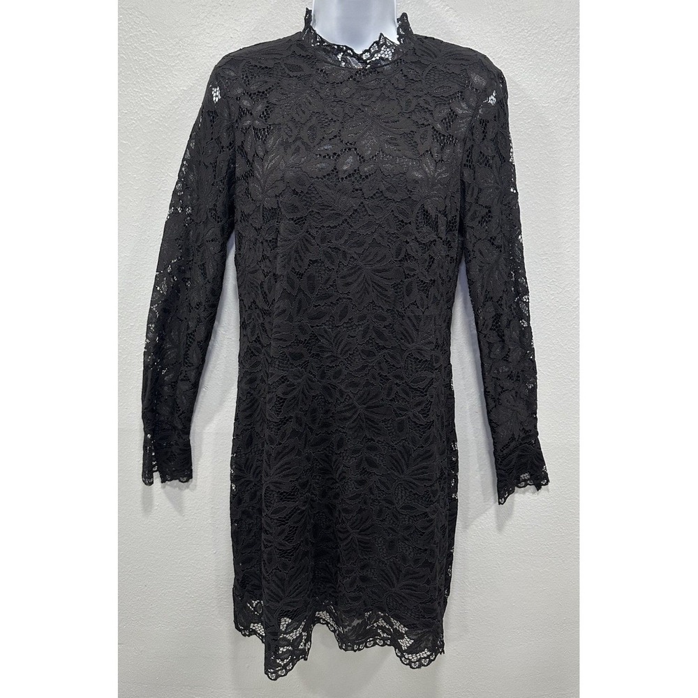 H&M Mini Dress Women's Size Medium Black Lace Long Sleeve Lining Zip High Collar